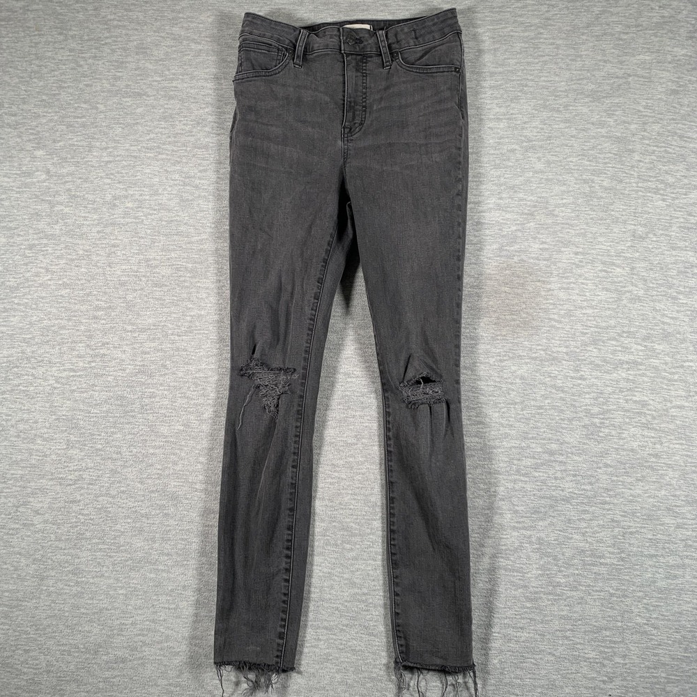 Madewell Jeans Womens 26 Gray Curvy High Rise Skinny Distressed Raw Hem Denim‎